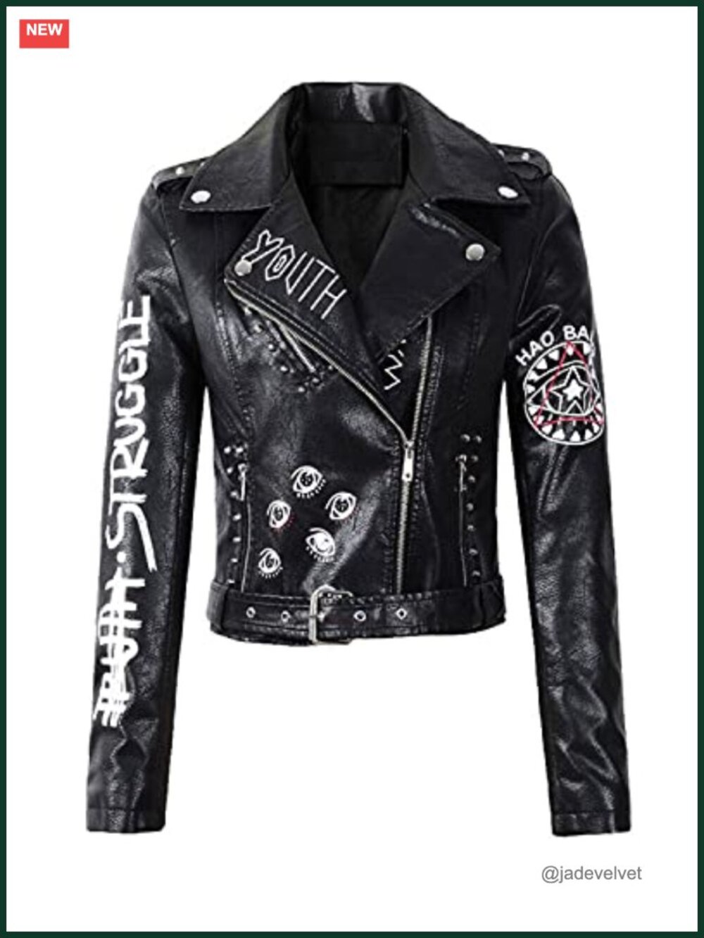 Faux Leather Punk Biker Moto Jacket Zip Belted Short Slim Fit